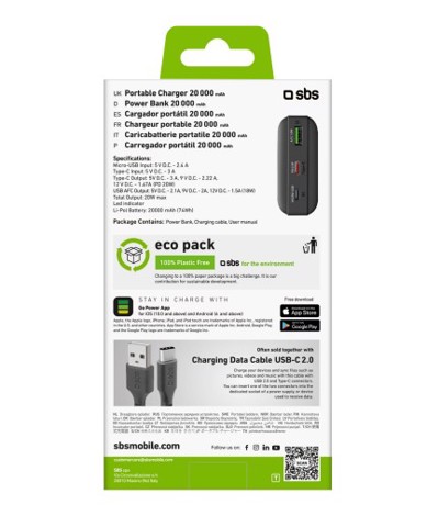 SBS TTBB20000PD20K batteria portatile Polimeri di litio (LiPo) 20000 mAh Nero