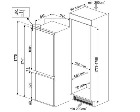 Smeg C3170NE frigorifero con congelatore Da incasso 262 L E Bianco