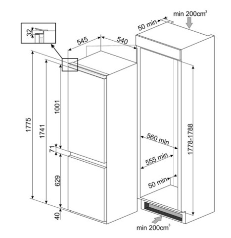 Smeg C3170NF frigorifero con congelatore Da incasso 262 L F Bianco