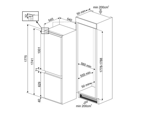 Smeg C8174TNE frigorifero con congelatore Da incasso 254 L E Bianco