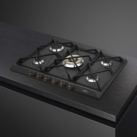 Smeg Coloniale SRV876AOGH piano cottura Antracite Da incasso 68.5 cm Gas 5 Fornello(i)