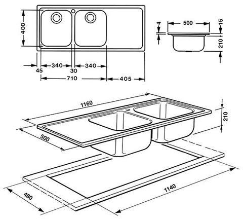 Smeg LM116S-2 lavello Rettangolare Acciaio inossidabile
