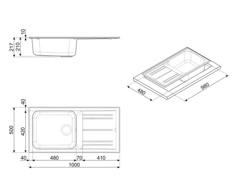 Smeg LZ150AV2 lavello Lavello montato su piano Rettangolare Granito