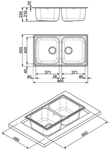 Smeg LZ862A2 lavello Lavello montato su piano Rettangolare
