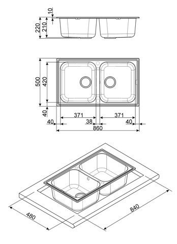 Smeg LZ862AV2 lavello Lavello ad incasso Rettangolare Sintetico