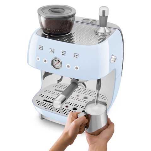 Smeg Macchina da Caffè Espresso Manuale con macinacaffè integrato 50's Style – Azzurro LUCIDO – EGF03PBEU