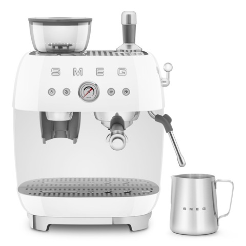 Smeg Macchina da Caffè Espresso Manuale con macinacaffè integrato 50's Style – Bianco LUCIDO – EGF03WHEU
