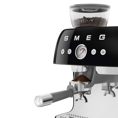 Smeg Macchina da Caffè Espresso Manuale con macinacaffè integrato 50's Style – Nero LUCIDO – EGF03BLEU