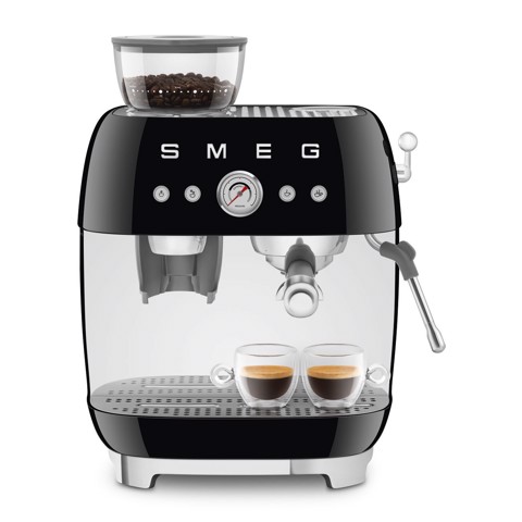 Smeg Macchina da Caffè Espresso Manuale con macinacaffè integrato 50's Style – Nero LUCIDO – EGF03BLEU