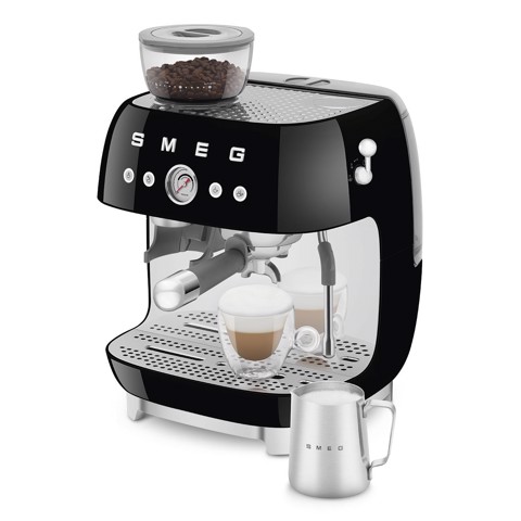 Smeg Macchina da Caffè Espresso Manuale con macinacaffè integrato 50's Style – Nero LUCIDO – EGF03BLEU
