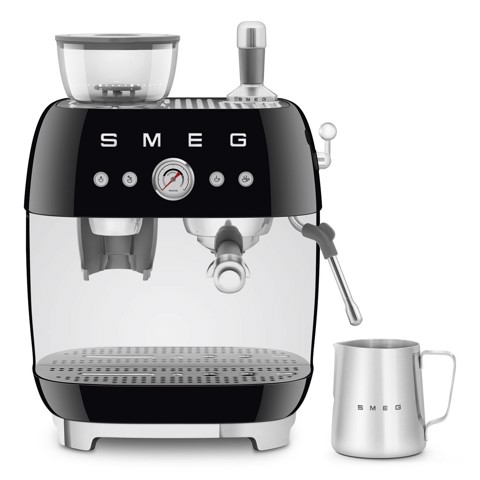 Smeg Macchina da Caffè Espresso Manuale con macinacaffè integrato 50's Style – Nero LUCIDO – EGF03BLEU