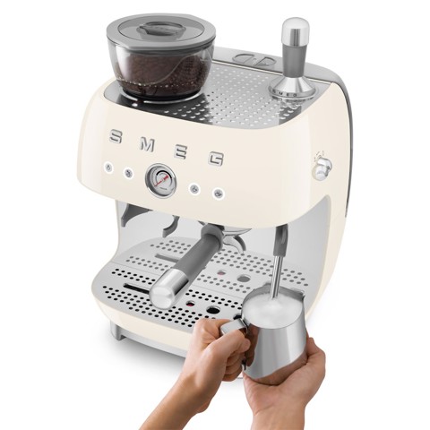 Smeg Macchina da Caffè Espresso Manuale con macinacaffè integrato 50's Style – Panna LUCIDO – EGF03CREU
