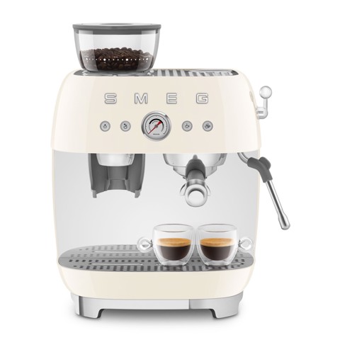 Smeg Macchina da Caffè Espresso Manuale con macinacaffè integrato 50's Style – Panna LUCIDO – EGF03CREU
