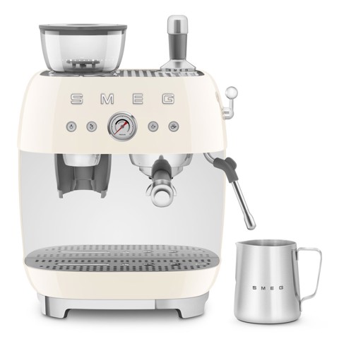 Smeg Macchina da Caffè Espresso Manuale con macinacaffè integrato 50's Style – Panna LUCIDO – EGF03CREU