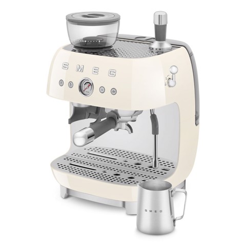 Smeg Macchina da Caffè Espresso Manuale con macinacaffè integrato 50's Style – Panna LUCIDO – EGF03CREU