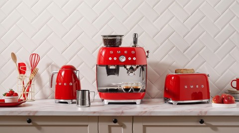 Smeg Macchina da Caffè Espresso Manuale con macinacaffè integrato 50's Style – Rosso LUCIDO – EGF03RDEU