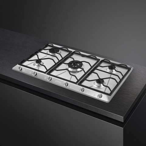 Smeg SRV596O piano cottura Stainless steel Da incasso 90 cm Gas 5 Fornello(i)