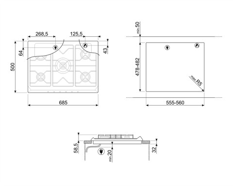 Smeg SRV876AVOGH2 piano cottura Avena Da incasso Gas 5 Fornello(i)