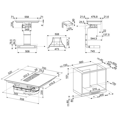 Smeg Universal HOBD472D piano cottura Nero Da incasso 83 cm Piano cottura a induzione 4 Fornello(i)