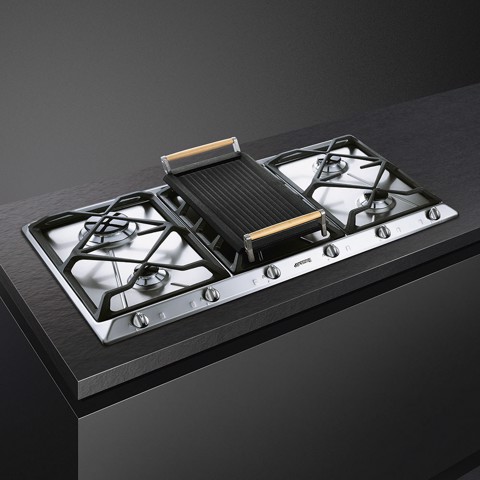 Smeg Universal SRV596GH5 piano cottura Acciaio inox Superficie piana 90 cm Gas 5 Fornello(i) Made in Italy