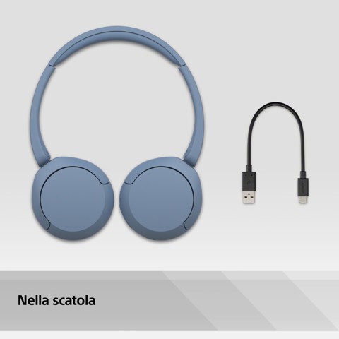 Sony Cuffie Bluetooth wireless WH-CH520 - Durata della batteria fino a 50 ore con ricarica rapida, stile on-ear - Blu