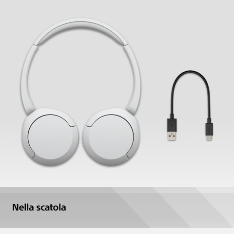 Sony Cuffie Bluetooth wireless WH-CH520 - Durata della batteria fino a 50 ore con ricarica rapida, stile on-ear - Bianco