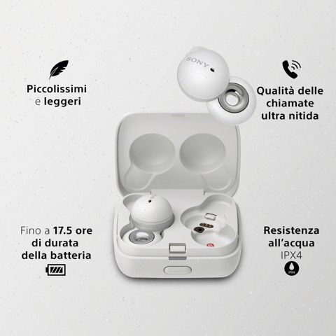 Sony Cuffie LinkBuds True Wireless - Connessione Bluetooth® multipoint* - Batteria fino a 17,5h - Ottimizzate per Alexa e Google Assistant - Microfono integrato per le chiamate - Bianco