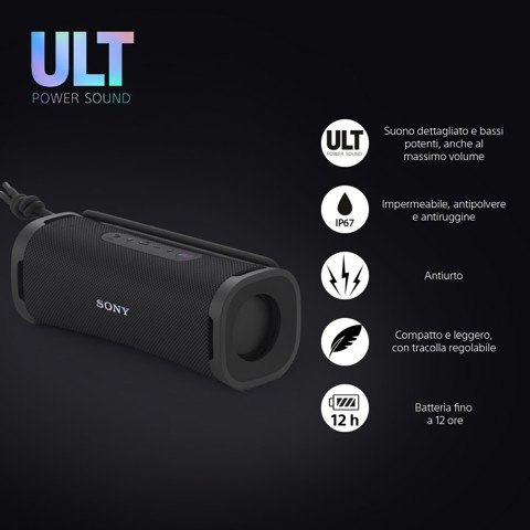 Sony ULT FIELD 1 - Speaker portatile wireless Bluetooth con ULT POWER SOUND, bassi potenti, IP67, impermeabile, antipolvere, antiurto, batteria da 12 ore, qualità chiamata chiara, anche da esterno, viaggio