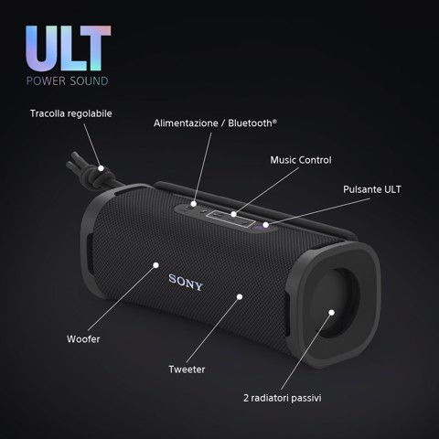 Sony ULT FIELD 1 Speaker portatile wireless Bluetooth con ULT POWER SOUND, bassi potenti, IP67, impermeabile, antipolvere, antiurto, batteria da 12 ore, qualità chiamata chiara, anche da esterno, viaggio