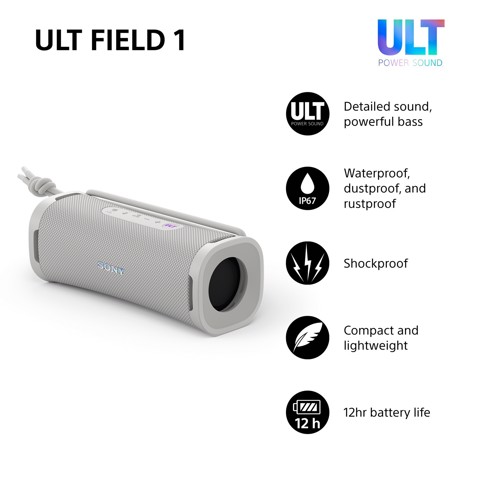 Sony ULT FIELD 1 - Speaker portatile wireless Bluetooth con ULT POWER SOUND, bassi potenti, IP67, impermeabile, antipolvere, antiurto, batteria da 12 ore, qualità chiamata chiara, anche da esterno, viaggio