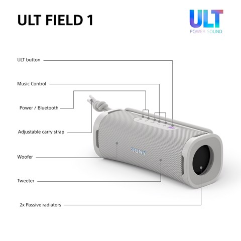 Sony ULT FIELD 1 - Speaker portatile wireless Bluetooth con ULT POWER SOUND, bassi potenti, IP67, impermeabile, antipolvere, antiurto, batteria da 12 ore, qualità chiamata chiara, anche da esterno, viaggio