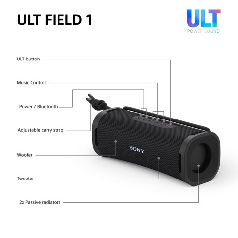 Sony ULT FIELD 1 Speaker portatile wireless Bluetooth con ULT POWER SOUND, bassi potenti, IP67, impermeabile, antipolvere, antiurto, batteria da 12 ore, qualità chiamata chiara, anche da esterno, viaggio