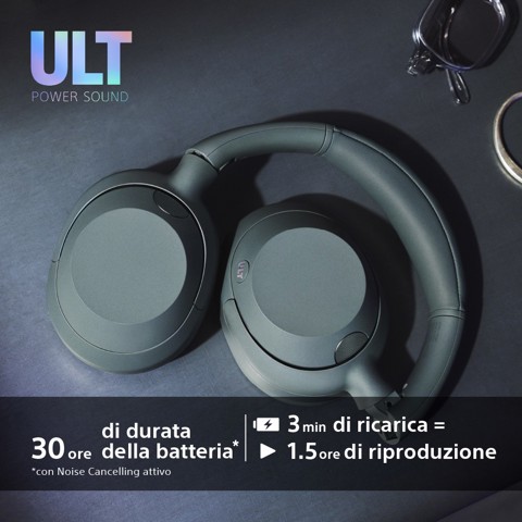 Sony ULT WEAR - Cuffie Bluetooth Wireless con ULT POWER SOUND, bassi profondi, Noise Cancelling, ottima qualità delle chiamate, durata della batteria fino a 30 ore, IOS e Android
