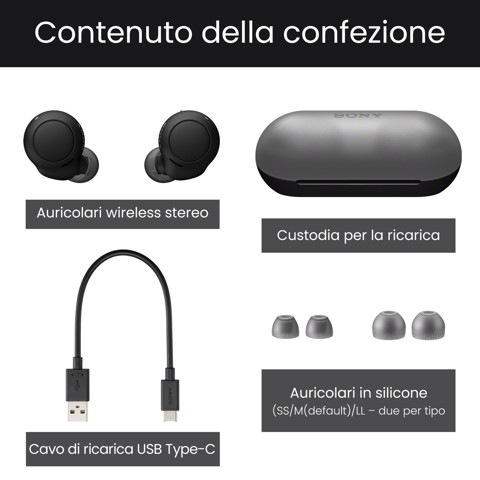 Sony WF-C500 - Auricolari True Wireless, Fino a 20 ore di durata della batteria con custodia di ricarica, Compatibile con l'Assistente Vocale, Microfono integrato (Nero)