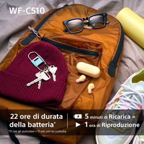 Sony WF-C510 | Cuffie True Wireless - Suono di alta qualità, Equalizzatore personalizzabile, Design Confortevole, Batteria da 22 ore, Ricarica Rapida, Connessione Multipoint Bluetooth, Ambient Sound Mode, Spotify Tap, Classificazione IPX4 - Nero