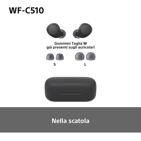 Sony WF-C510 | Cuffie True Wireless - Suono di alta qualità, Equalizzatore personalizzabile, Design Confortevole, Batteria da 22 ore, Ricarica Rapida, Connessione Multipoint Bluetooth, Ambient Sound Mode, Spotify Tap, Classificazione IPX4 - Nero