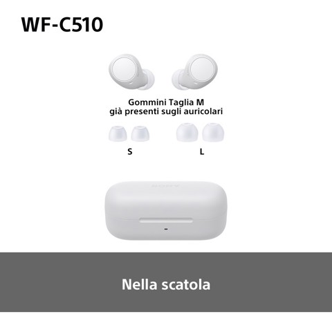 Sony WF-C510 | Cuffie True Wireless - Suono di alta qualità, Equalizzatore personalizzabile, Design Confortevole, Batteria da 22 ore, Ricarica Rapida, Connessione Multipoint Bluetooth, Ambient Sound Mode, Spotify Tap, Classificazione IPX4 - Bianco