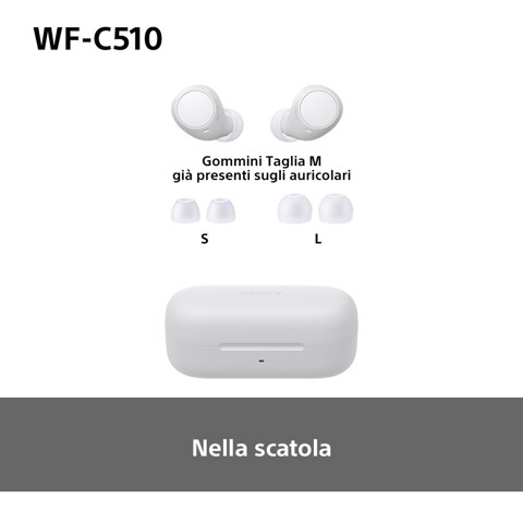 Sony WF-C510 | Cuffie True Wireless - Suono di alta qualità, Equalizzatore personalizzabile, Design Confortevole, Batteria da 22 ore, Ricarica Rapida, Connessione Multipoint Bluetooth, Ambient Sound Mode, Spotify Tap, Classificazione IPX4 - Bianco