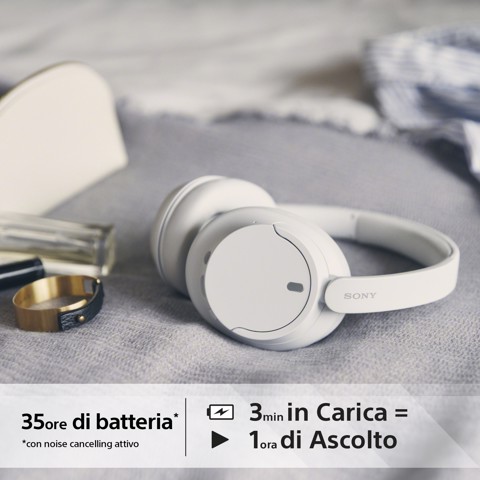 Sony WH-CH720N Cuffie Bluetooth wireless con cancellazione del rumore - Durata della batteria fino a 35 ore e ricarica rapida - Bianco