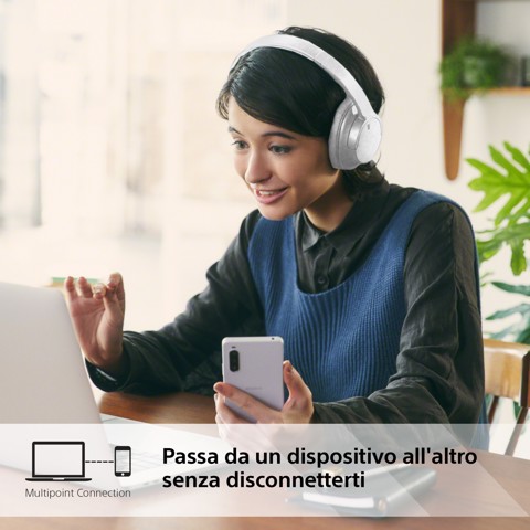 Sony WH-CH720N Cuffie Bluetooth wireless con cancellazione del rumore - Durata della batteria fino a 35 ore e ricarica rapida - Bianco