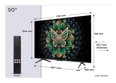 TCL C69 Serie C69K Smart TV QD-MiniLED 4K 50" 50C69K, 144Hz, audio Onkyo 2.1, Dolby Vision IQ & Atmos, Google TV