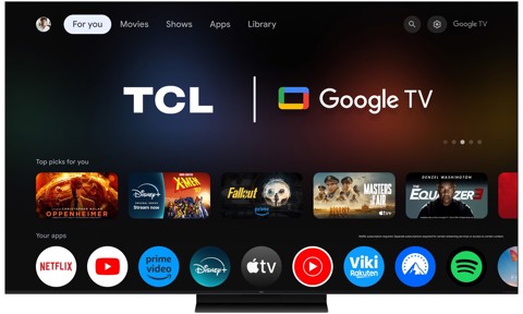 TCL C8L TV 55C8L SQD Mini LED da 55", 4K HDR, 3000 nit, 1.008 zone di dimming, Google TV, 144Hz, Dolby Vision & Atmos, Audio Bang & Olufsen