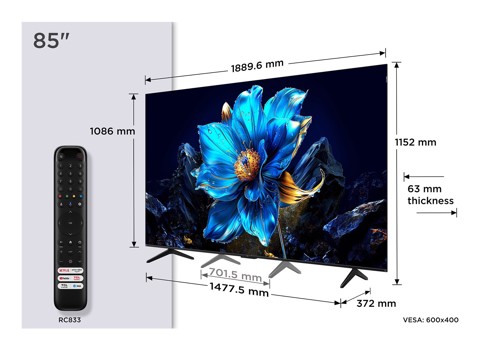 TCL P79K Serie Smart TV QLED 4K 85" 85P79K, audio Onkyo 2.1 con subwoofer, Google TV