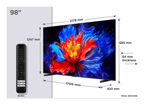 TCL P89K Serie Smart TV QLED 4K 98" 98P89K, 144Hz, audio Onkyo 2.1, Dolby Vision & Atmos, Google TV