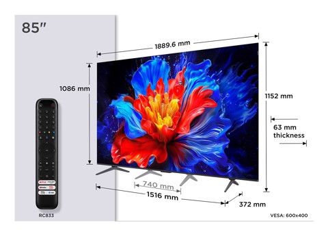 TCL P8K Serie Smart TV QLED 4K 85" 85P8K, 144Hz, audio Onkyo 2.1, Dolby Vision & Atmos, Google TV