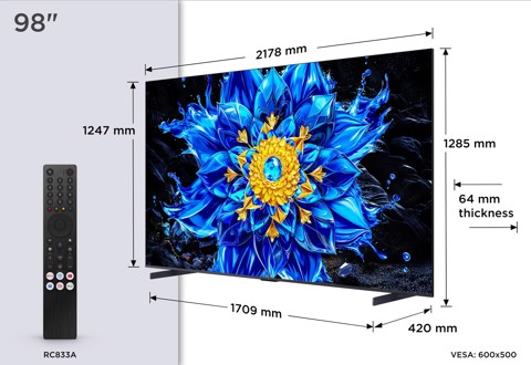 TCL P8L TV 98P8L – QD-Mini LED 98", 4K HDR, Google TV, 144Hz VRR, Audio Onkyo 2.1