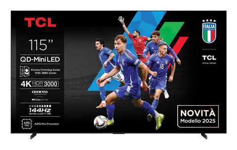 TCL Serie Smart TV QD-MiniLED 4K 115" 115C7K, 144Hz, audio Onkyo 4.2.2, Dolby Vision IQ & Atmos, Google TV
