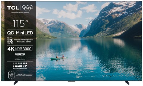 TCL Serie Smart TV QD-MiniLED 4K 115" 115C7K, 144Hz, audio Onkyo 4.2.2, Dolby Vision IQ & Atmos, Google TV