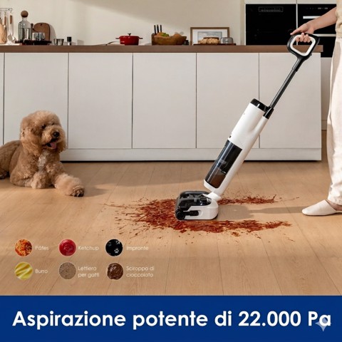 Tineco FLOOR ONE i6 MAX PRO Lavapavimenti, Design reclinabile a 180°, aspirazione 22000 Pa, zero grovigli, 45 minuti di autonomia, auto-pulizia FlashDry a 85°C