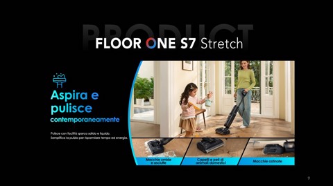 Tineco Floor ONE S7 Stretch Lavapavimenti, Design reclinabile a 180°, aspirazione 21000 Pa, zero grovigli, 50 minuti di autonomia, auto-pulizia FlashDry a 85°C